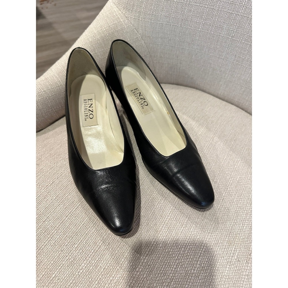Enzo Angiolini Black Pump Heels Kidskin Leather Shoes size 8M